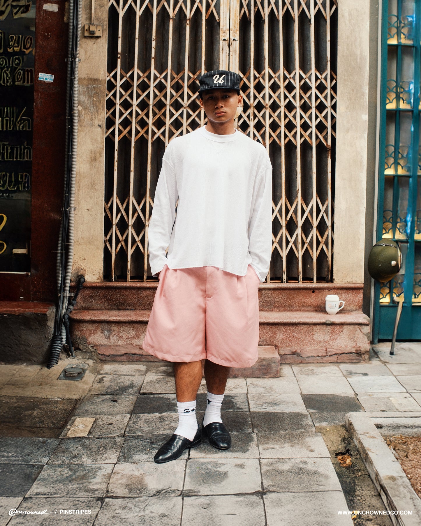 PILLBOX HAT - PINSTRIPES (BLACK)